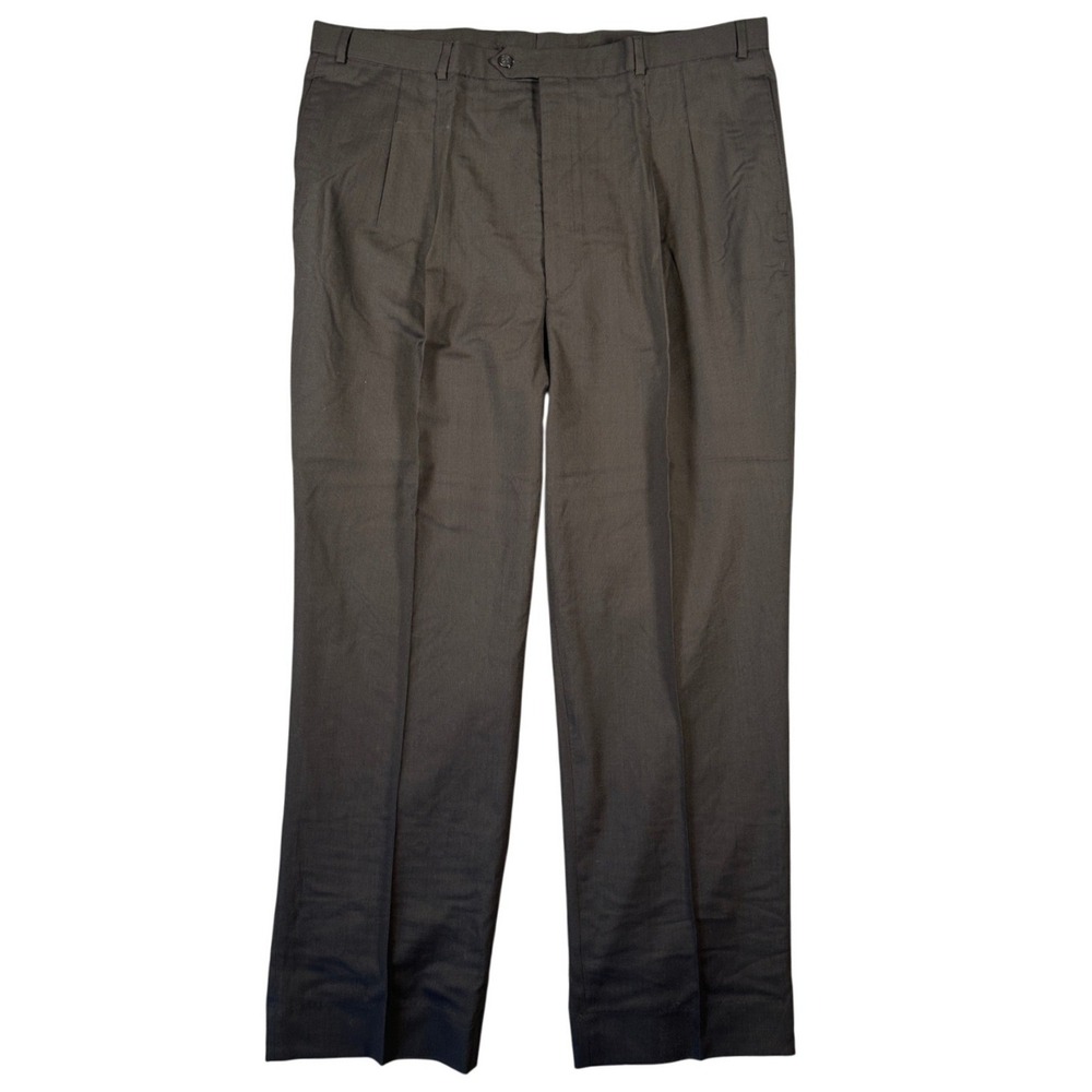 Alan Flusser Dress Pants Mens 42x33‎ Brown Wool Pleated Straight Leg Trousers